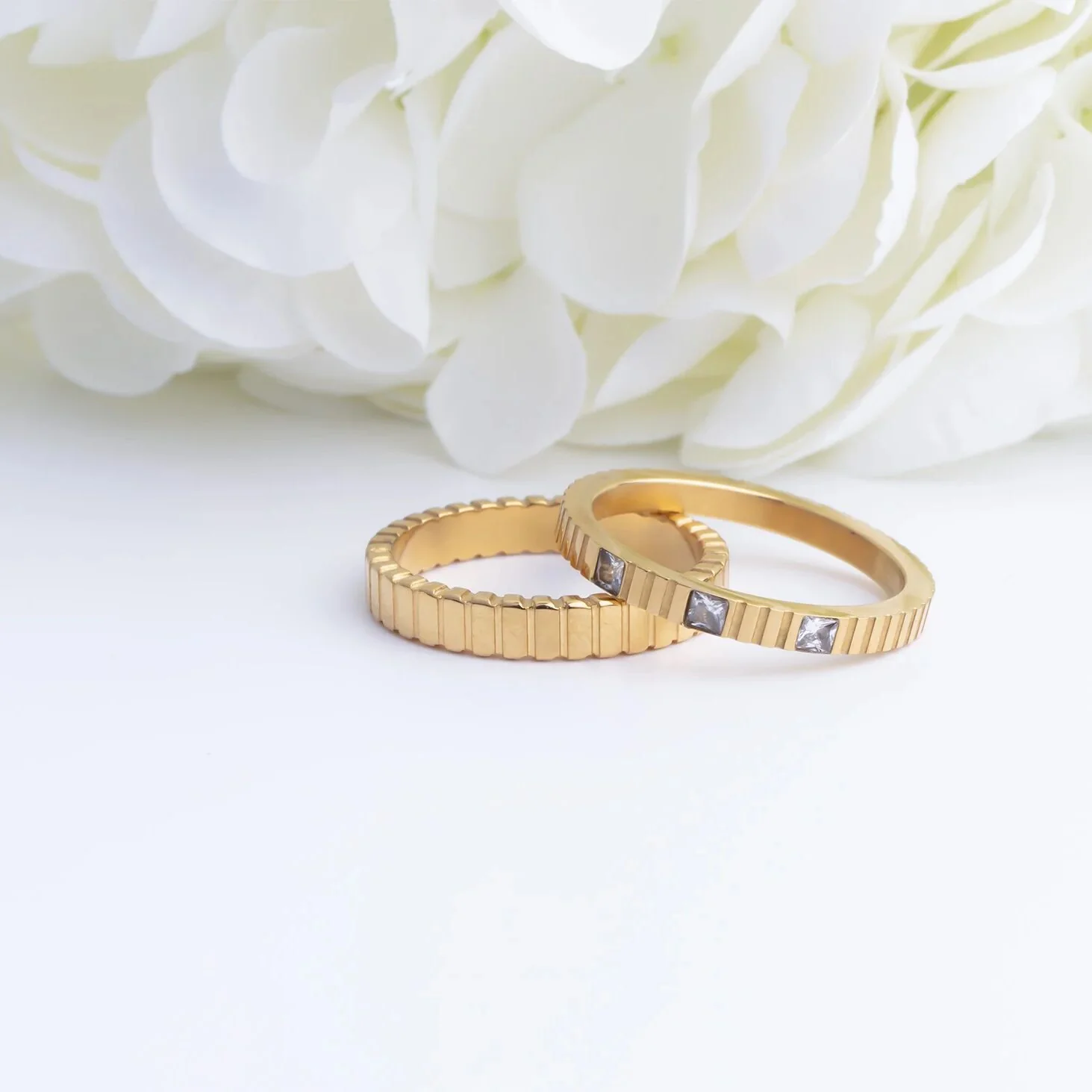18K Gold PVD Stainless Steel Fluted Stacking Ring / KSS0032 - Image 12