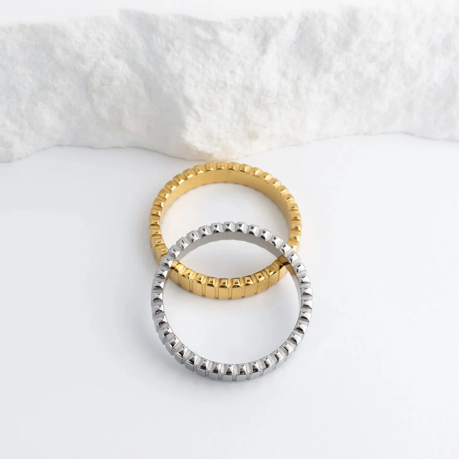 18K Gold PVD Stainless Steel Fluted Stacking Ring / KSS0032 - Image 14
