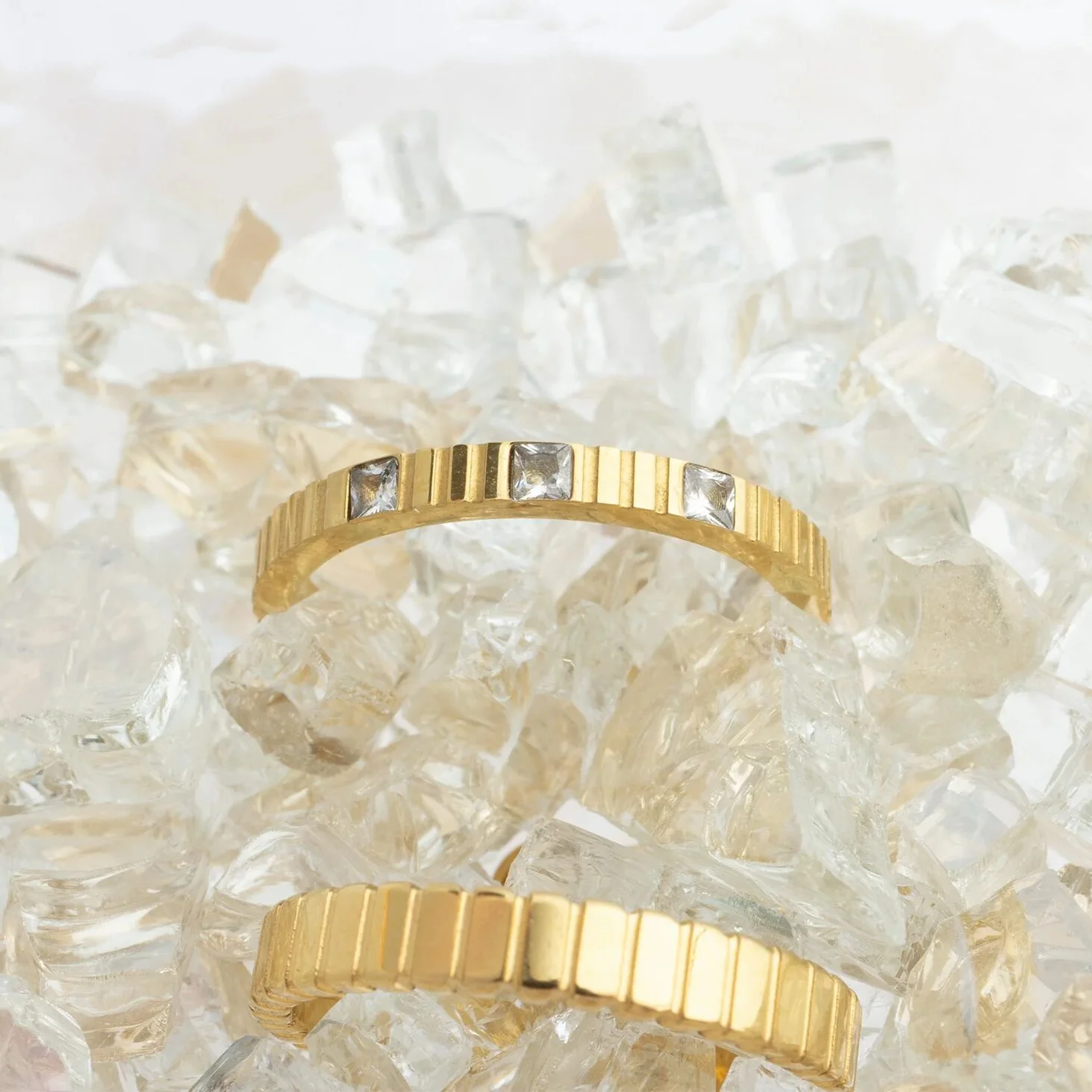 18K Gold PVD Stainless Steel Fluted Stacking Ring / KSS0032 - Image 15