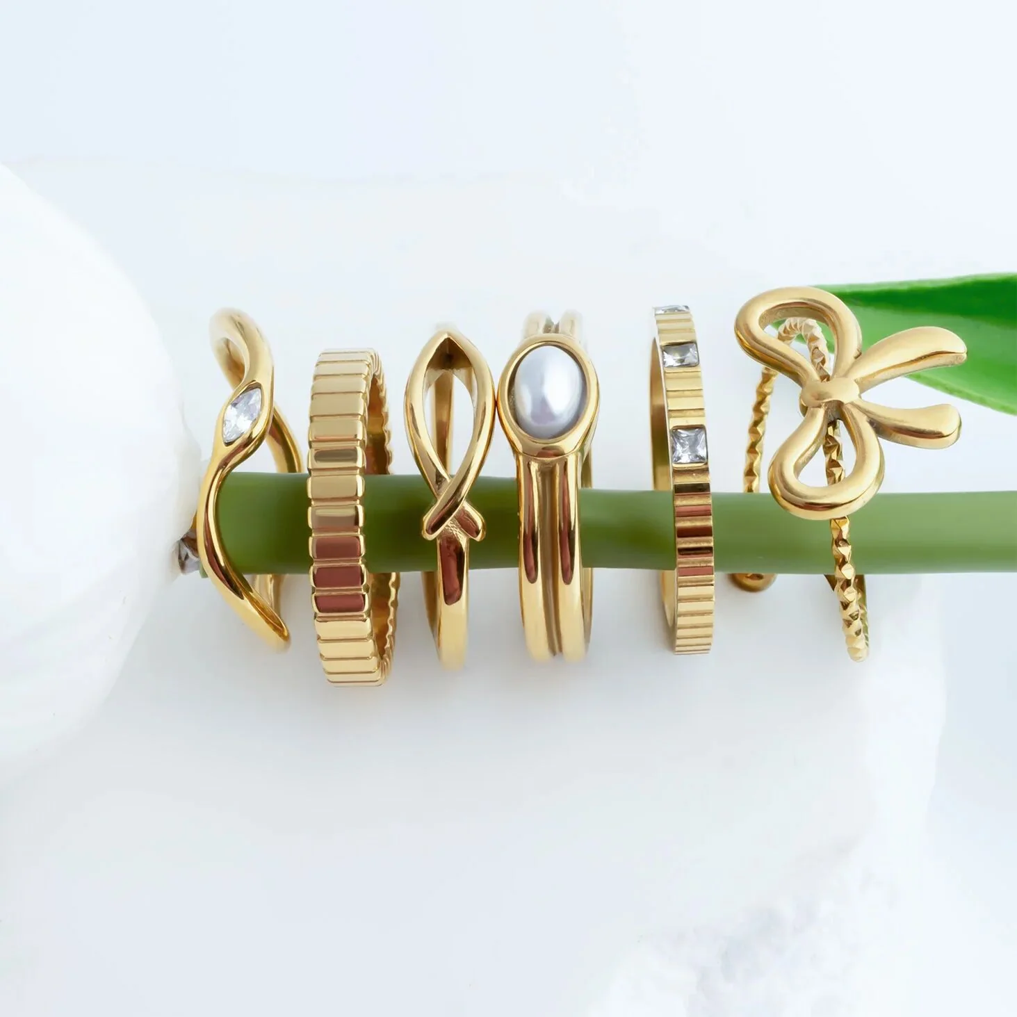 18K Gold PVD Stainless Steel Fluted Stacking Ring / KSS0032 - Image 3