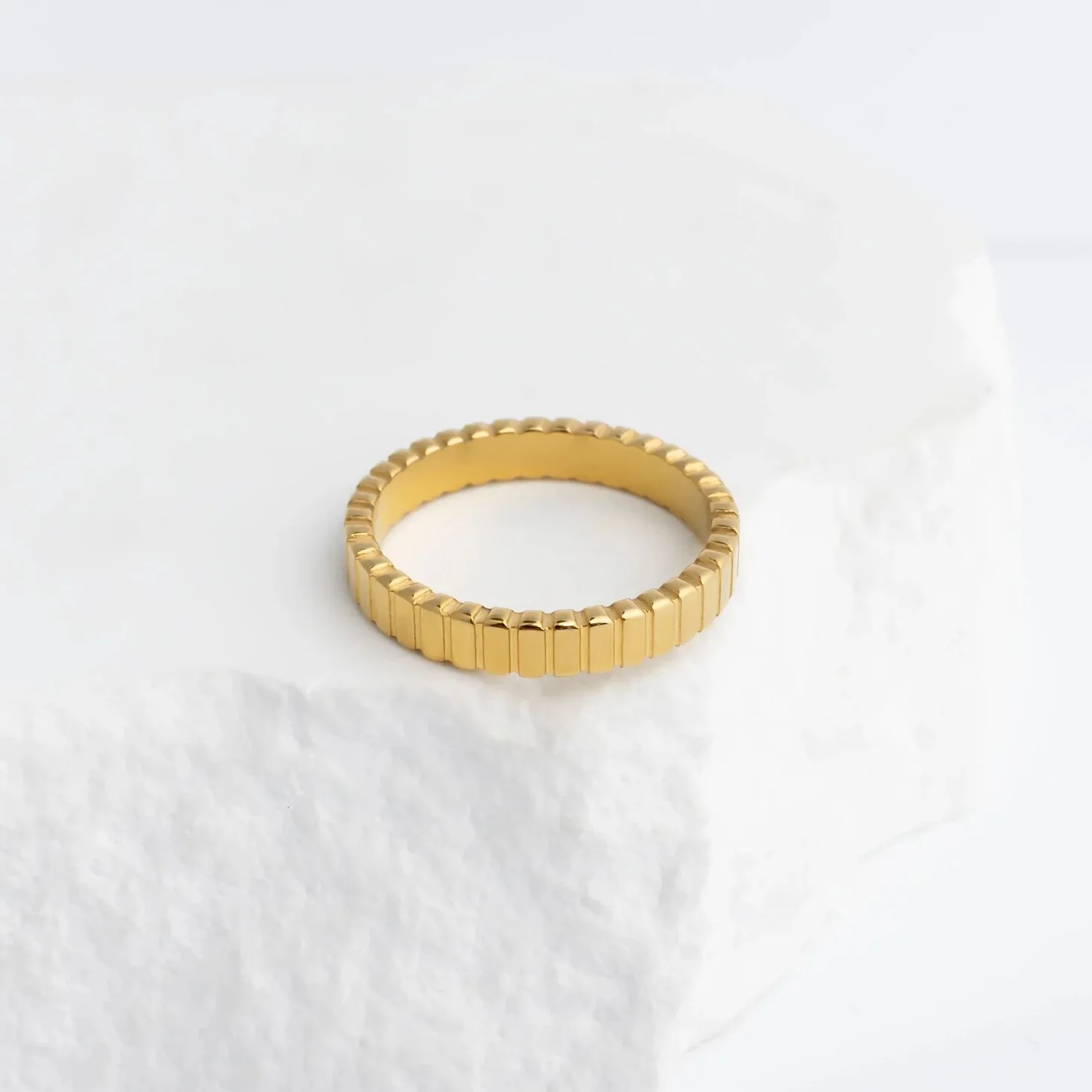 18K Gold PVD Stainless Steel Fluted Stacking Ring / KSS0032 - Image 4