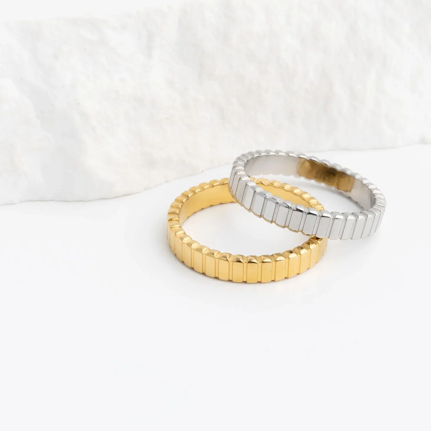 18K Gold PVD Stainless Steel Fluted Stacking Ring / KSS0032 - Image 8