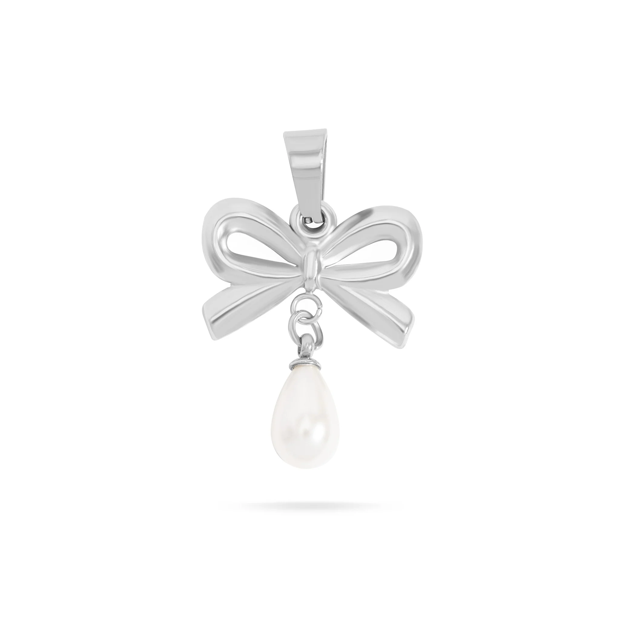 18K Gold PVD Stainless Steel Freshwater Pearl Bow Charm / PDL0291 - Image 3
