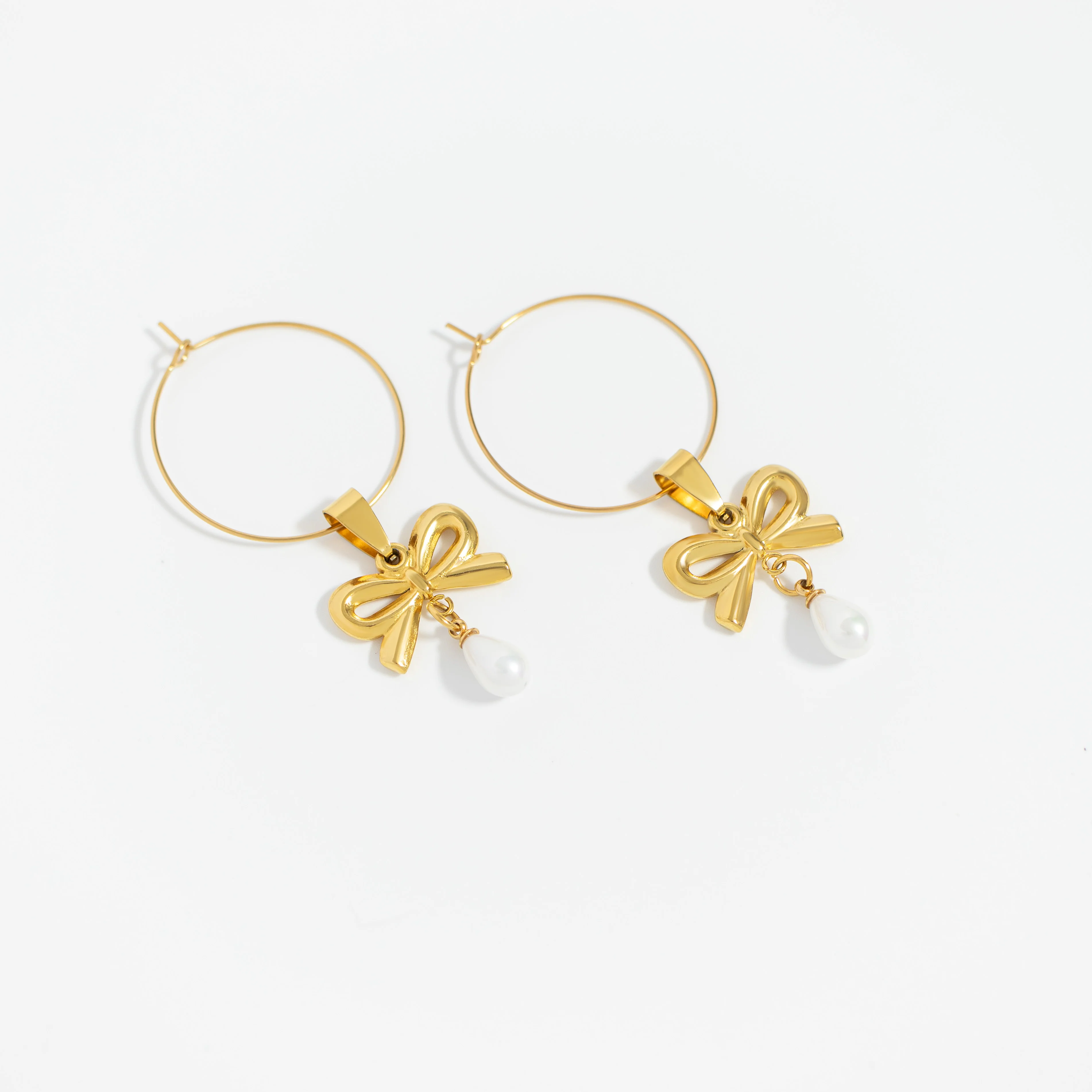 18K Gold PVD Stainless Steel Freshwater Pearl Bow Charm / PDL0291 - Image 6