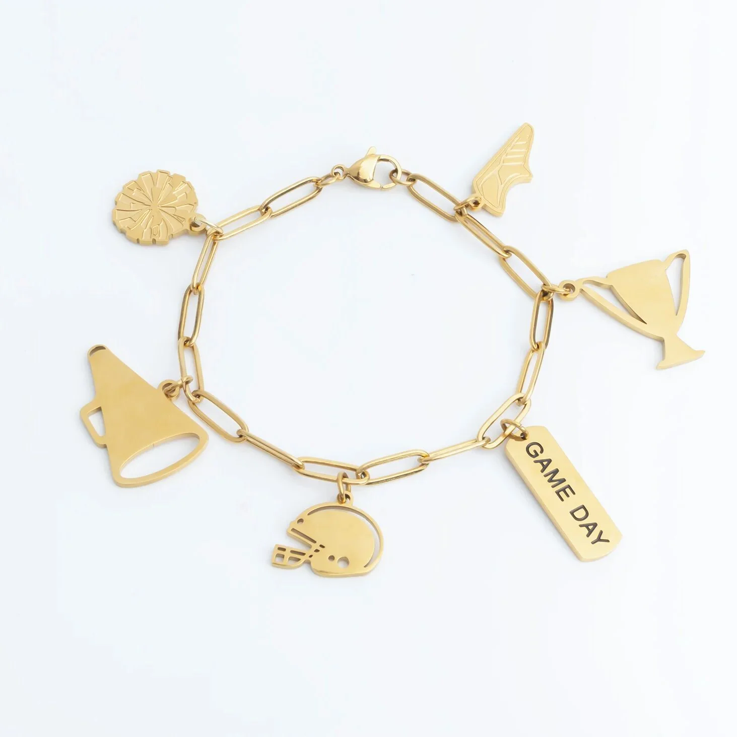 18K Gold PVD Stainless Steel Game Day Script Charm / PDL0382 - Image 10