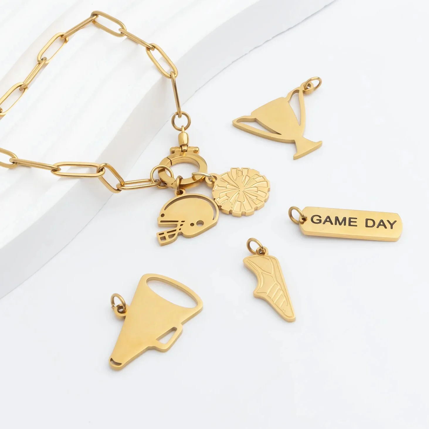 18K Gold PVD Stainless Steel Game Day Script Charm / PDL0382 - Image 3