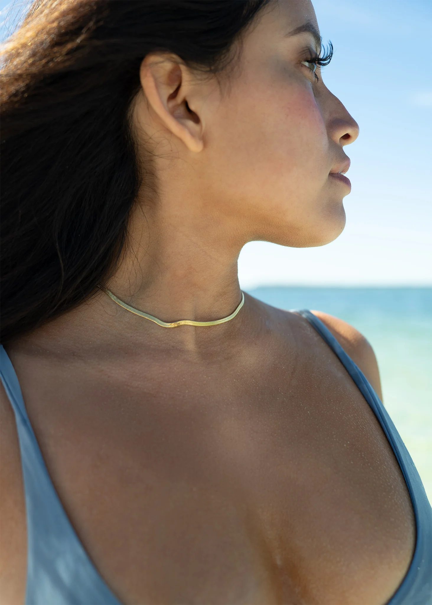 18K Gold PVD Stainless Steel Herringbone Chain Necklace / CHN9771 - Image 11