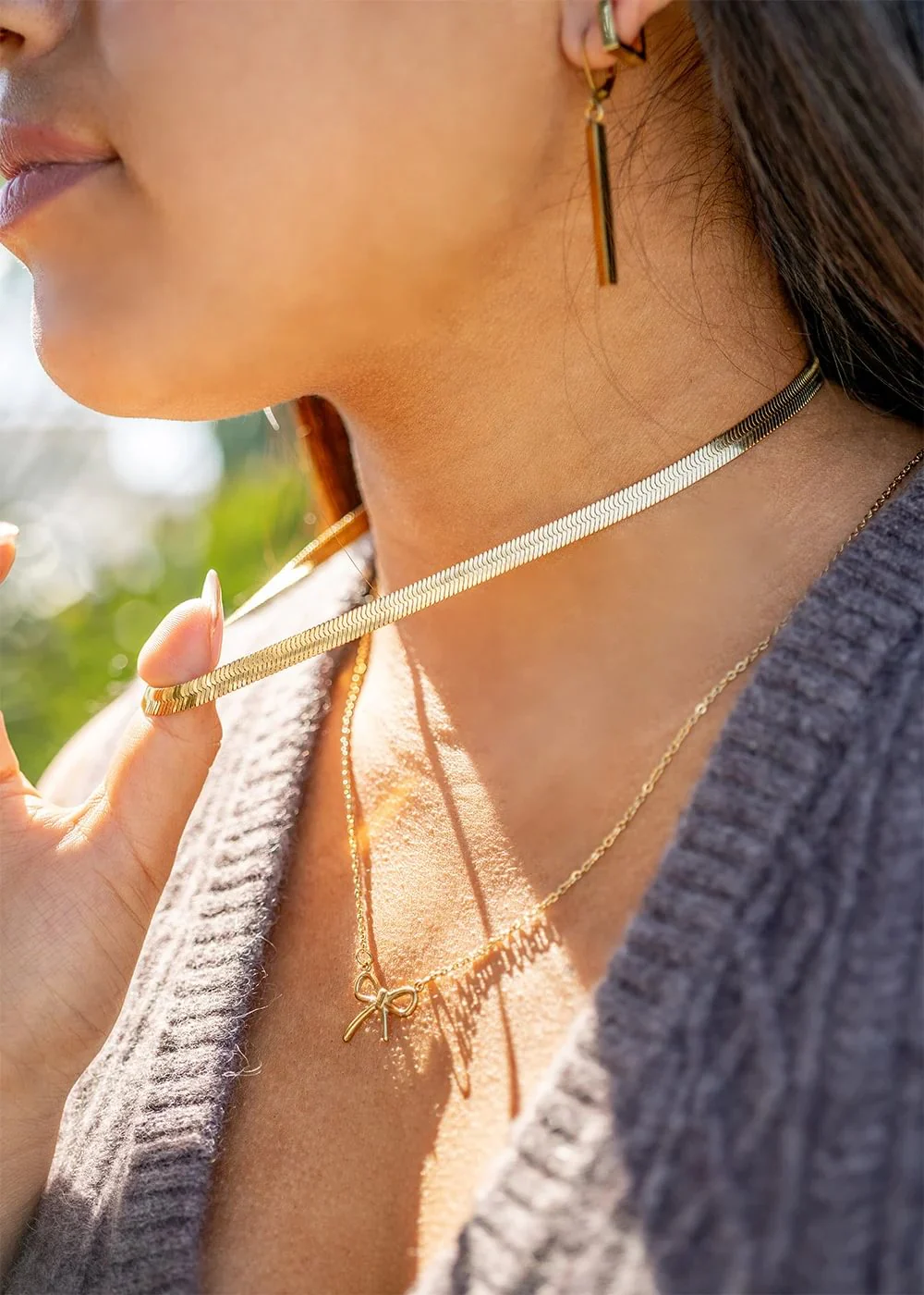 18K Gold PVD Stainless Steel Herringbone Chain Necklace / CHN9771 - Image 17