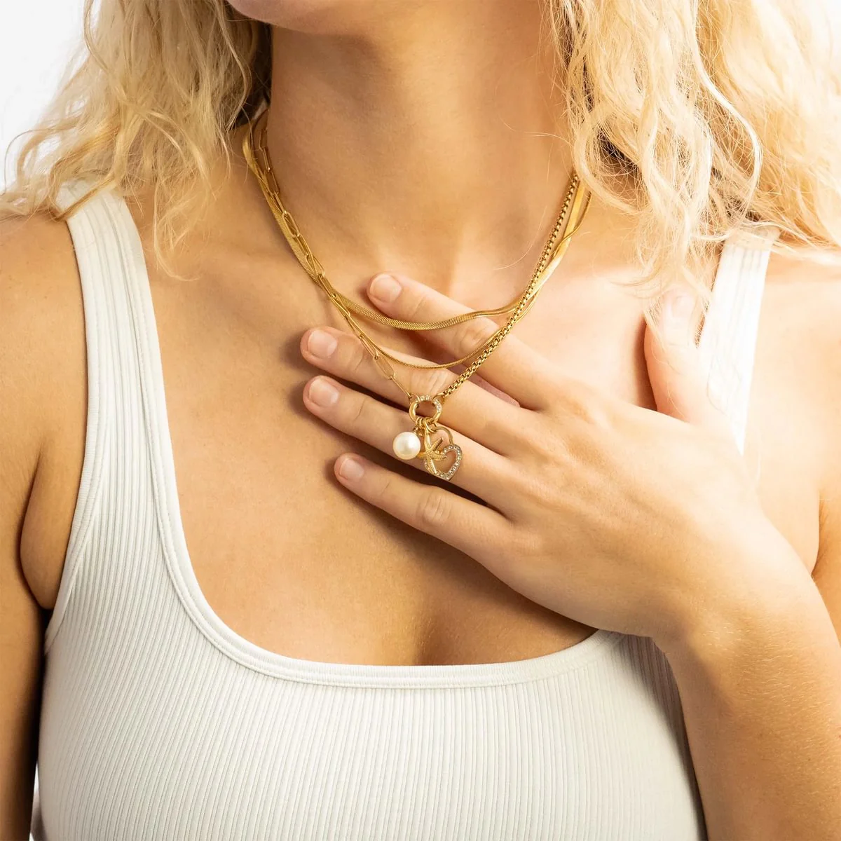 18K Gold PVD Stainless Steel Herringbone Chain Necklace / CHN9771 - Image 7