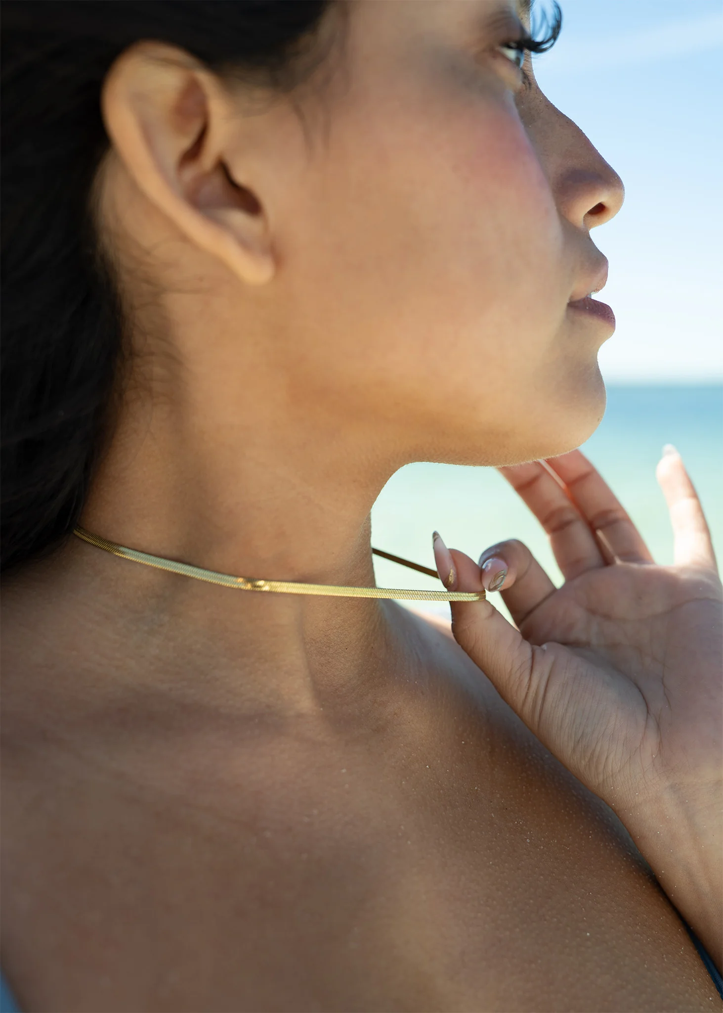 18K Gold PVD Stainless Steel Herringbone Chain Necklace / CHN9771 - Image 9