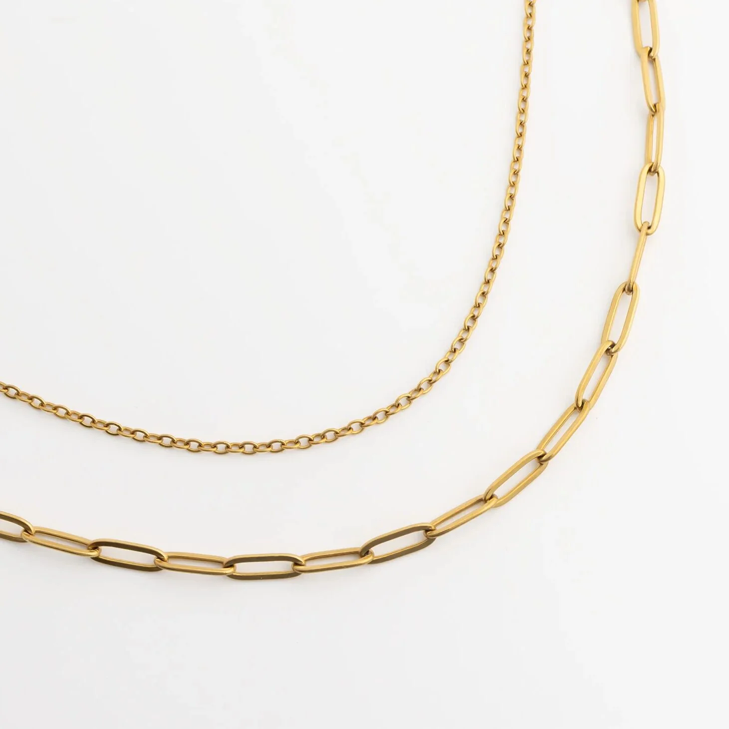 18K Gold PVD Stainless Steel Layered Loop and Paperclip Chain Anklet / SBB0326 - Image 12