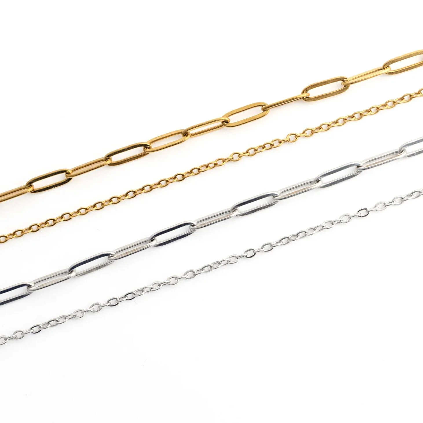 18K Gold PVD Stainless Steel Layered Loop and Paperclip Chain Anklet / SBB0326 - Image 13