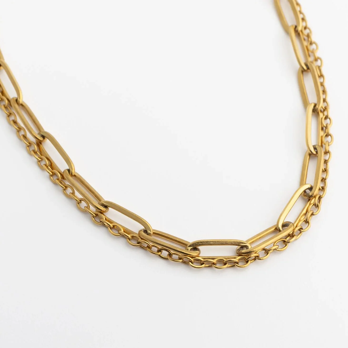 18K Gold PVD Stainless Steel Layered Loop and Paperclip Chain Anklet / SBB0326 - Image 3