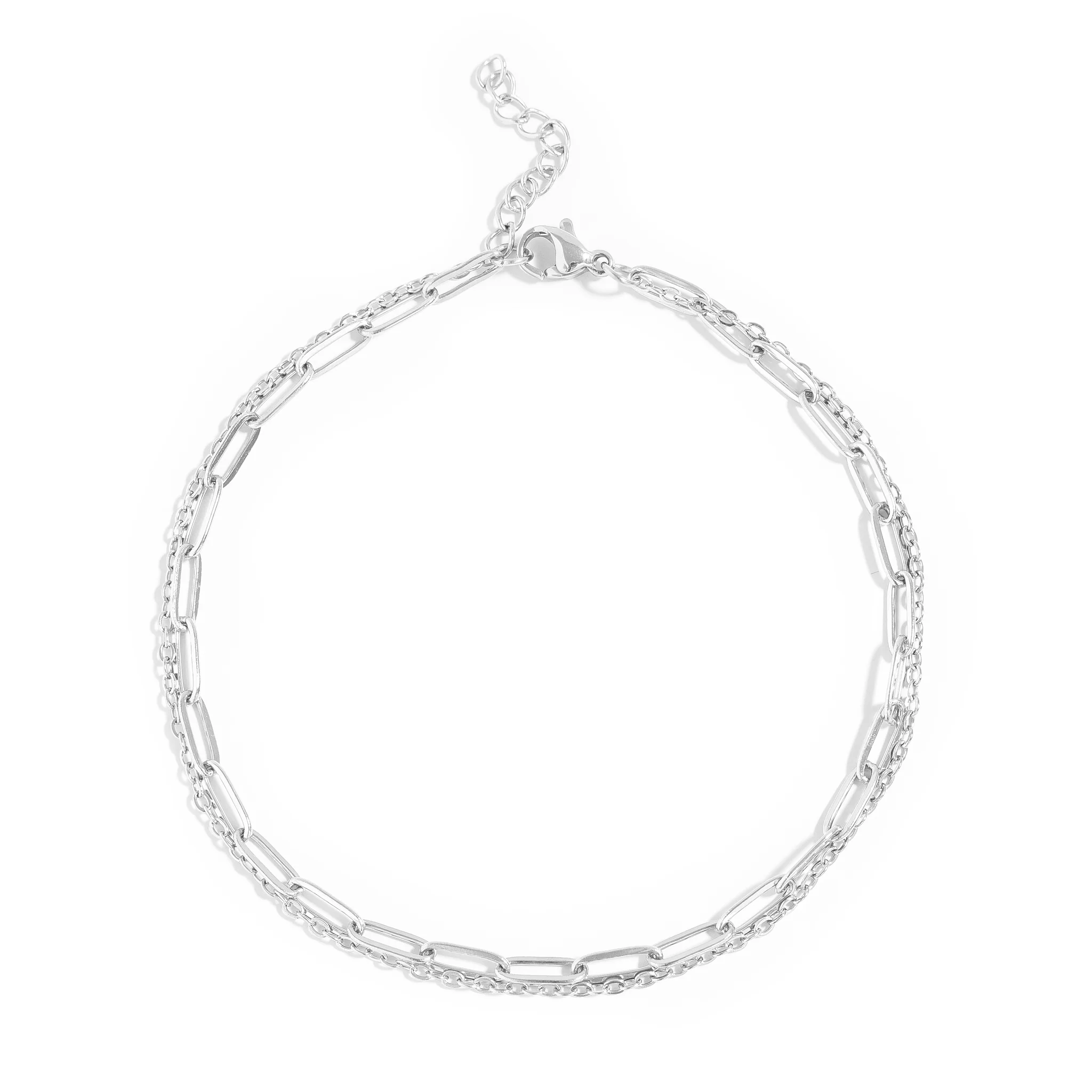 18K Gold PVD Stainless Steel Layered Loop and Paperclip Chain Anklet / SBB0326 - Image 4