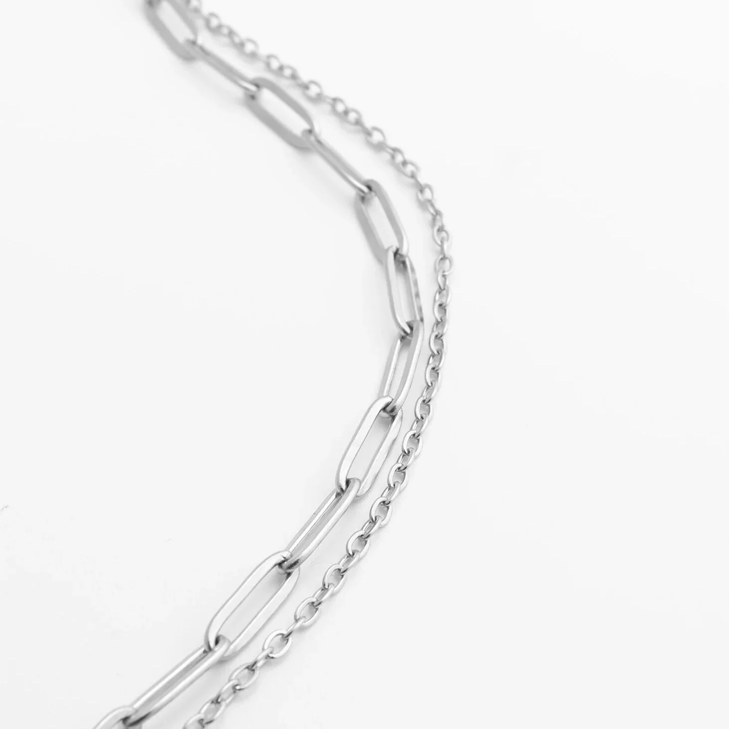 18K Gold PVD Stainless Steel Layered Loop and Paperclip Chain Anklet / SBB0326 - Image 6