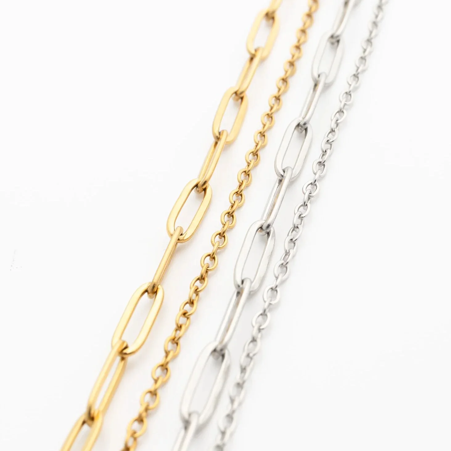 18K Gold PVD Stainless Steel Layered Loop and Paperclip Chain Anklet / SBB0326 - Image 7