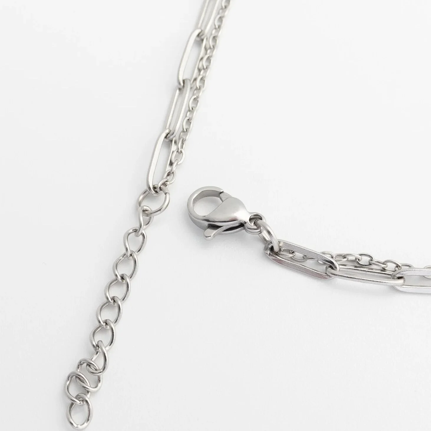 18K Gold PVD Stainless Steel Layered Loop and Paperclip Chain Anklet / SBB0326 - Image 8