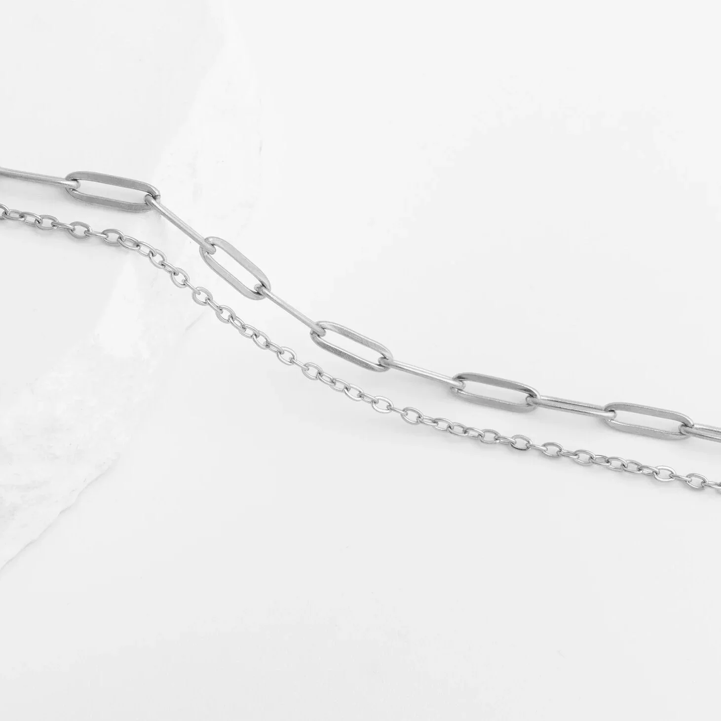 18K Gold PVD Stainless Steel Layered Loop and Paperclip Chain Anklet / SBB0326 - Image 9