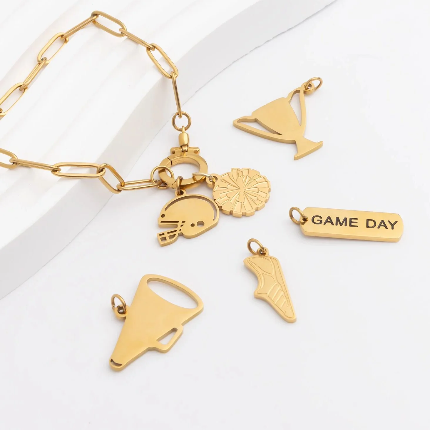 18K Gold PVD Stainless Steel Pom Pom Charm / PDL0383 - Image 3