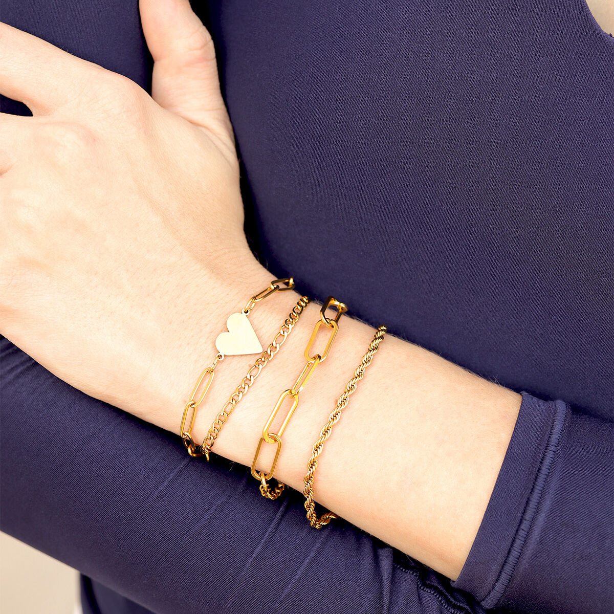 18K Gold PVD Stainless Steel Paperclip Heart Bracelet / SBB0303 - Image 3