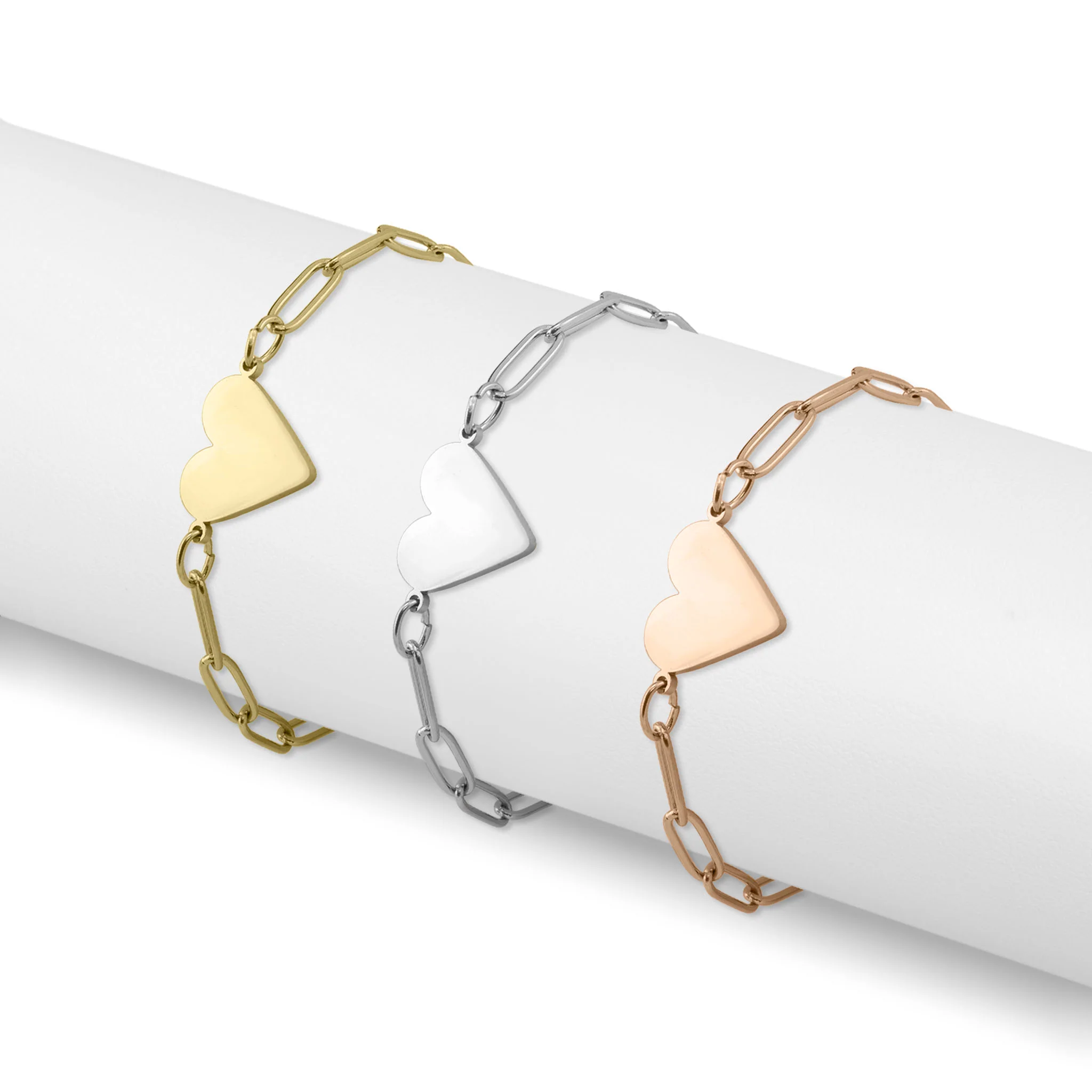 18K Gold PVD Stainless Steel Paperclip Heart Bracelet / SBB0303 - Image 4