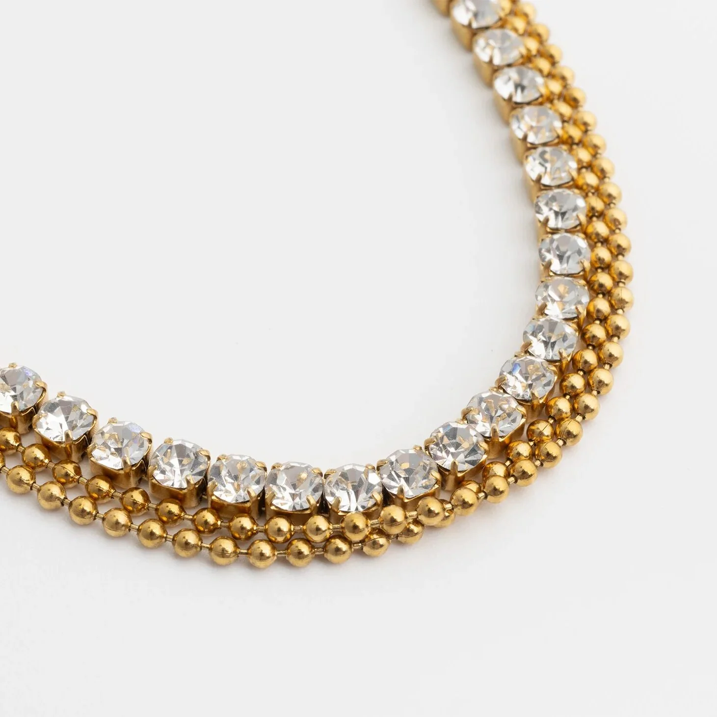 18K Gold PVD Stainless Steel Rhinestone and Shotbead Chain Layered Anklet / SBB0327 - Image 3