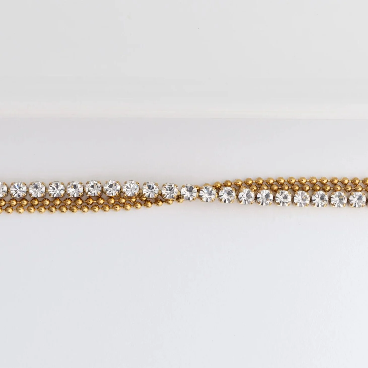 18K Gold PVD Stainless Steel Rhinestone and Shotbead Chain Layered Anklet / SBB0327 - Image 8
