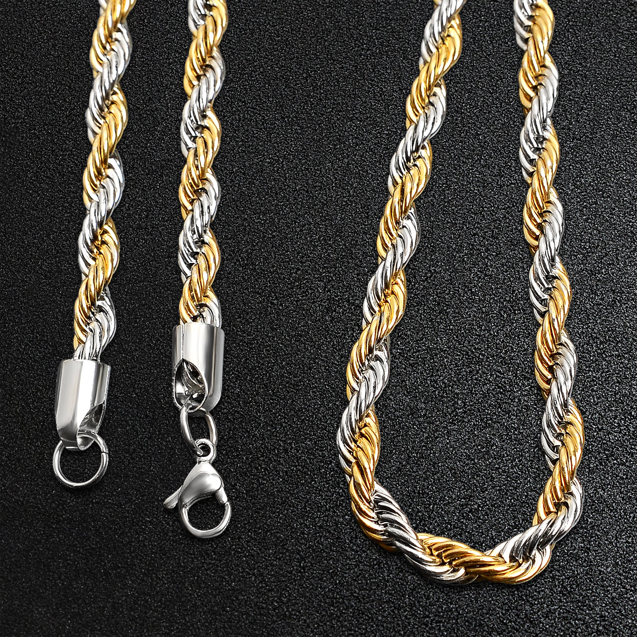 18K Gold PVD Stainless Steel Mixed Metal Rope Chain Necklace / CHN9701 - Image 4