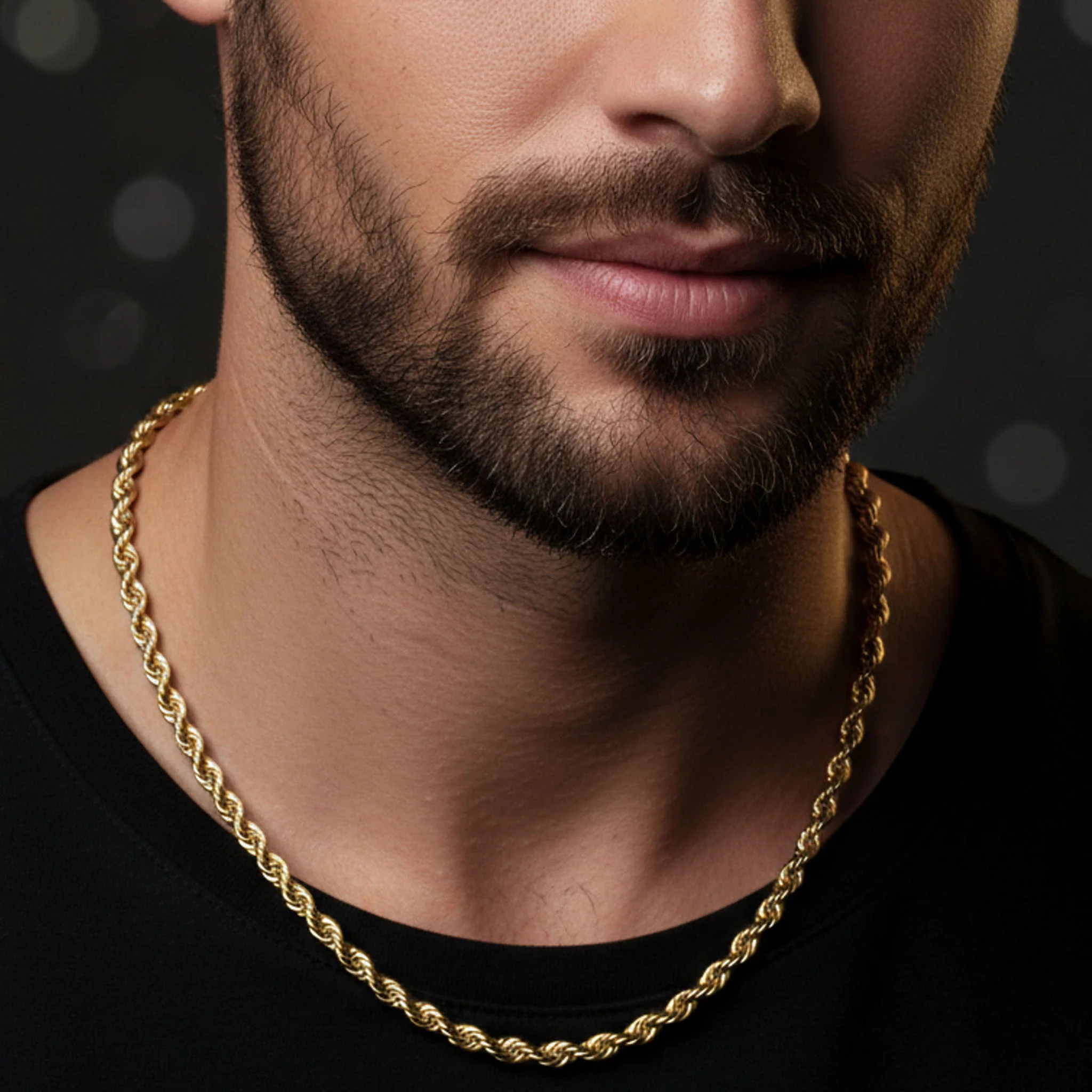 18K Gold PVD Stainless Steel Rope Chain Necklace / CHN9702 - Image 4