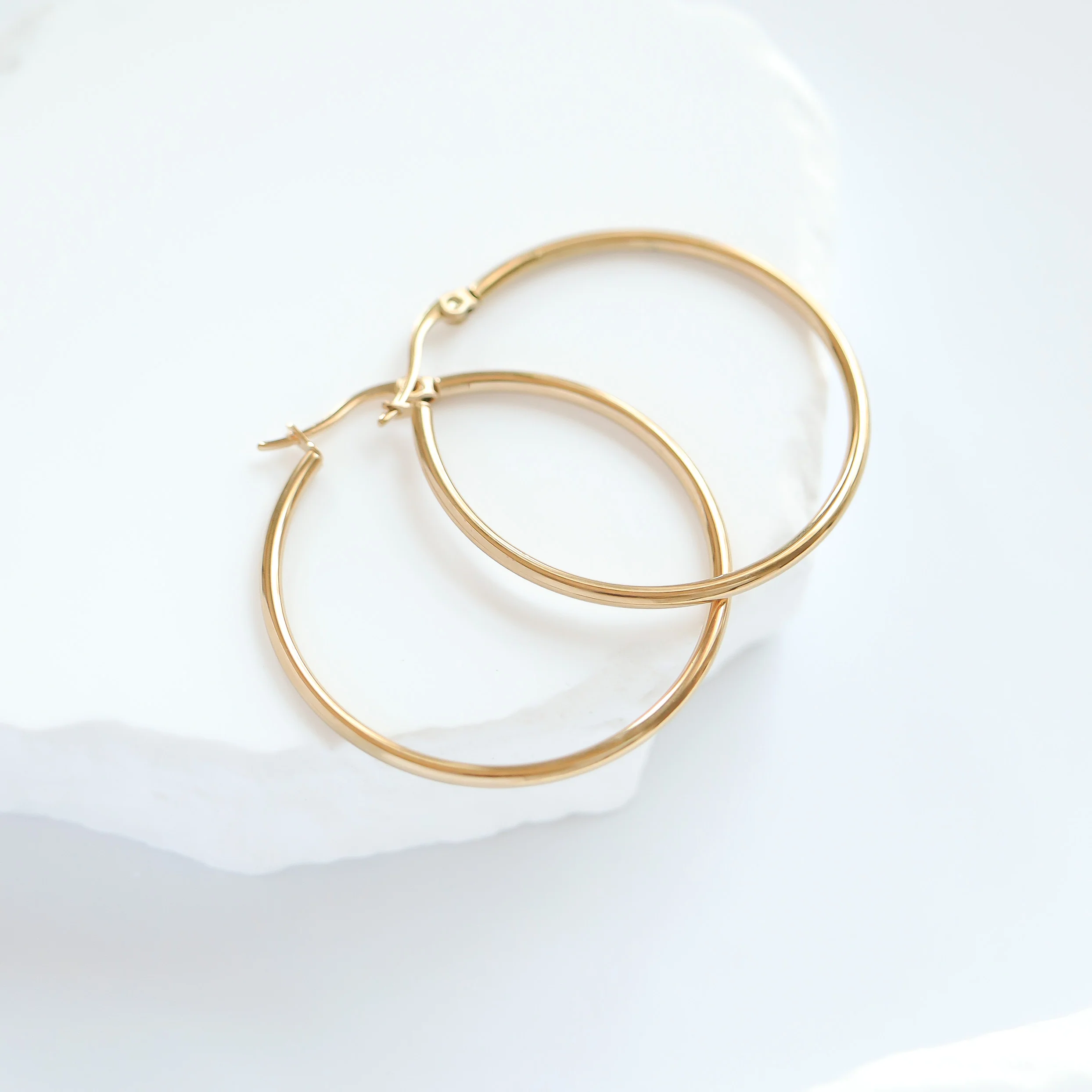 18K Gold PVD Stainless Steel Round Tube Hoop Earrings / ERJ2138 - Image 4