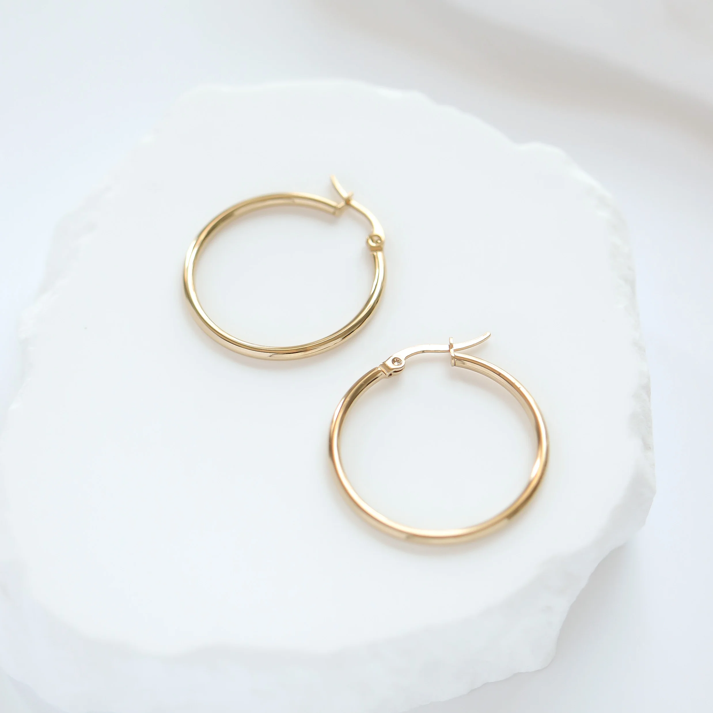 18K Gold PVD Stainless Steel Round Tube Hoop Earrings / ERJ2138 - Image 6