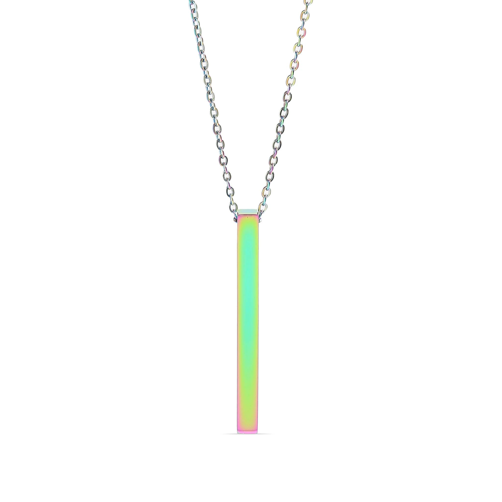 18K Gold PVD Stainless Steel Square 4 Sided Vertical Blank Bar Necklace / SBB0120 - Image 9