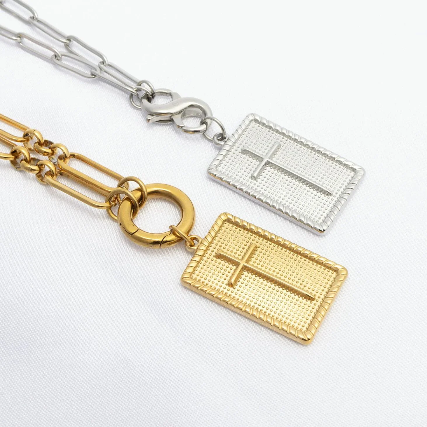 18K Gold PVD Stainless Steel Square Pendant with Cross / PDL0375 - Image 10