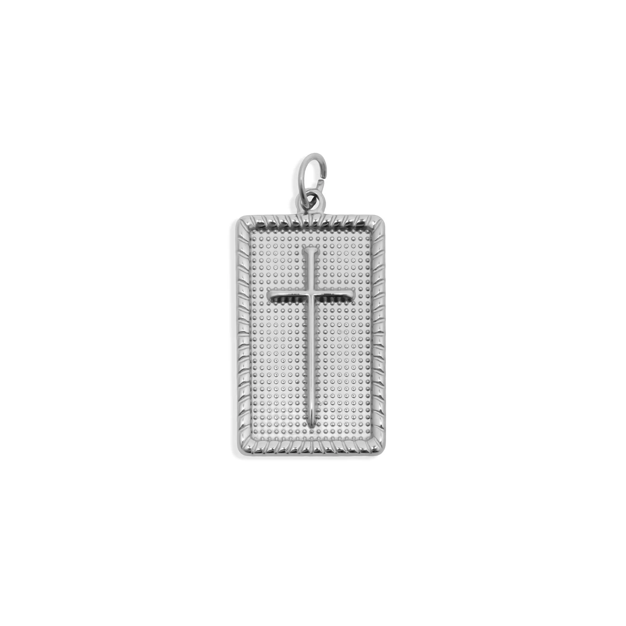 18K Gold PVD Stainless Steel Square Pendant with Cross / PDL0375 - Image 4