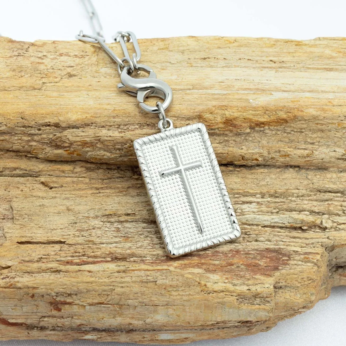 18K Gold PVD Stainless Steel Square Pendant with Cross / PDL0375 - Image 6