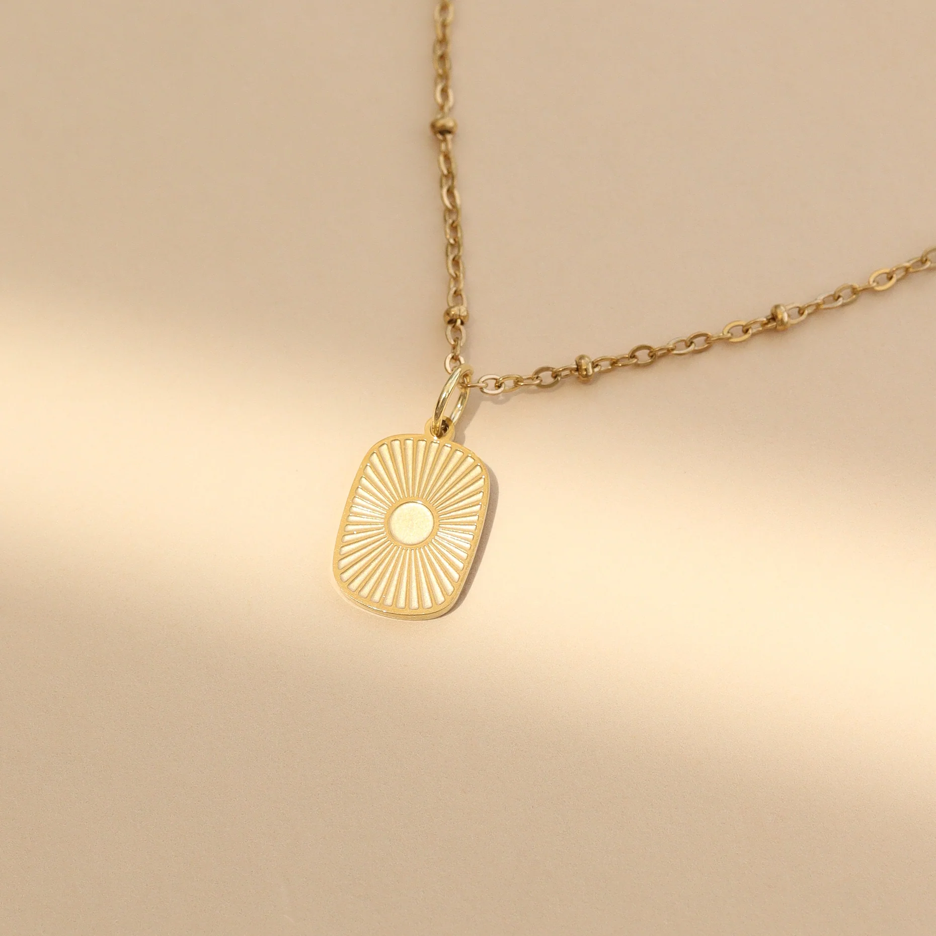 18K Gold PVD Stainless Steel Sunburst Medallion Charm / PDL0044 - Image 3