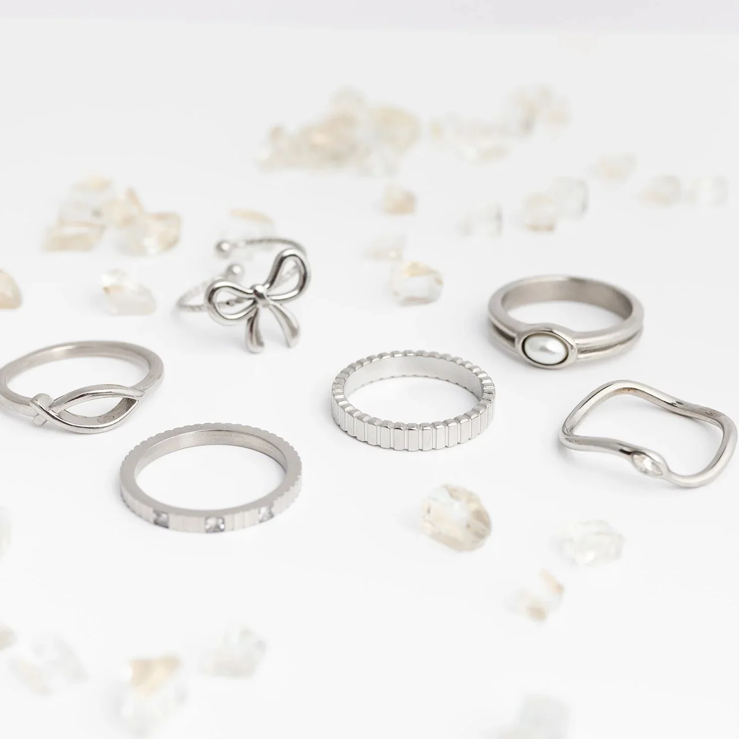 18K Gold PVD Stone Abstract Stacking Ring / KSS0030 - Image 10