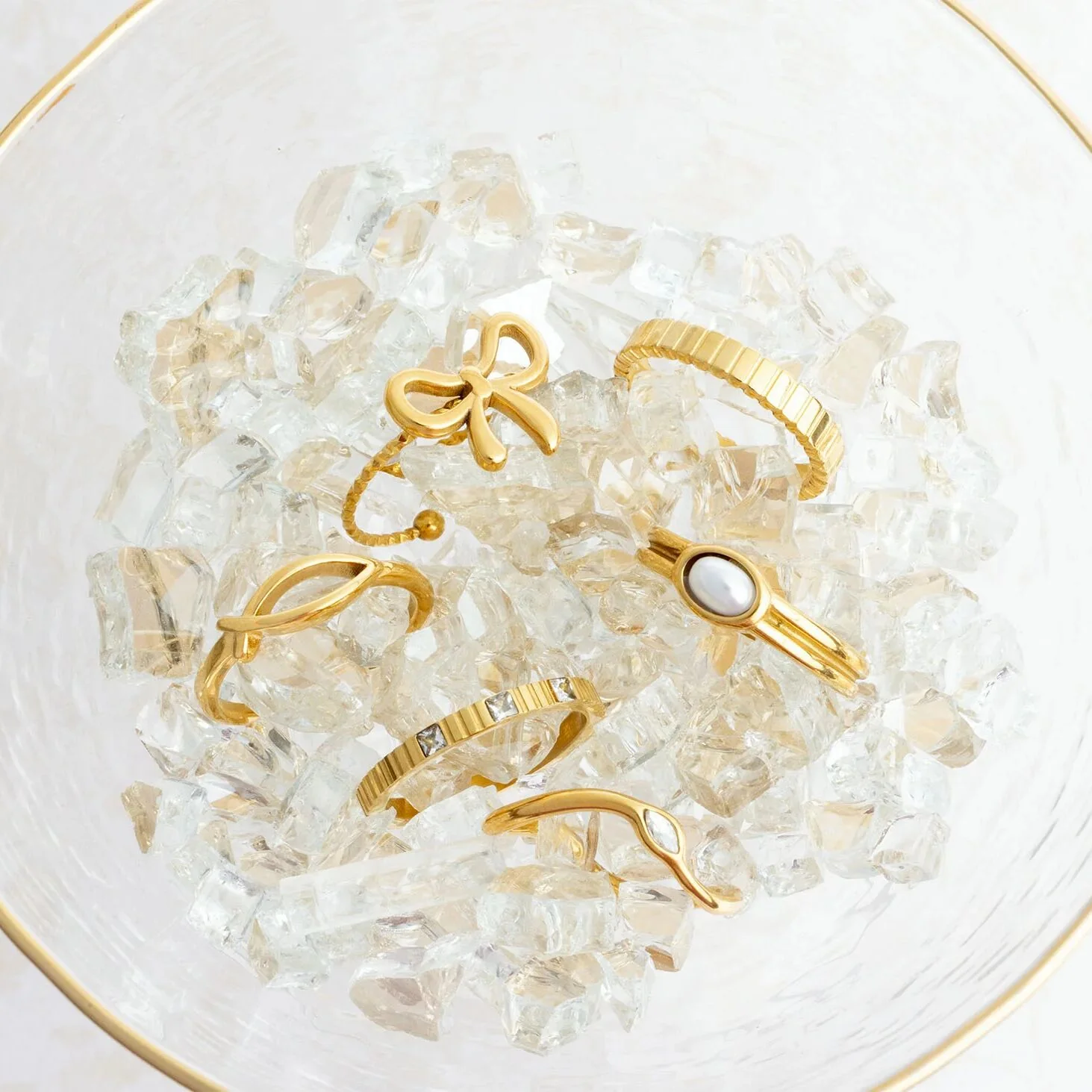 18K Gold PVD Stone Abstract Stacking Ring / KSS0030 - Image 11