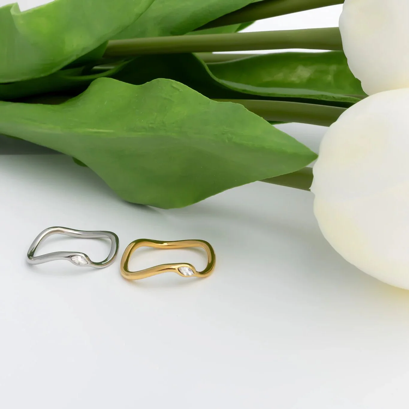 18K Gold PVD Stone Abstract Stacking Ring / KSS0030 - Image 12