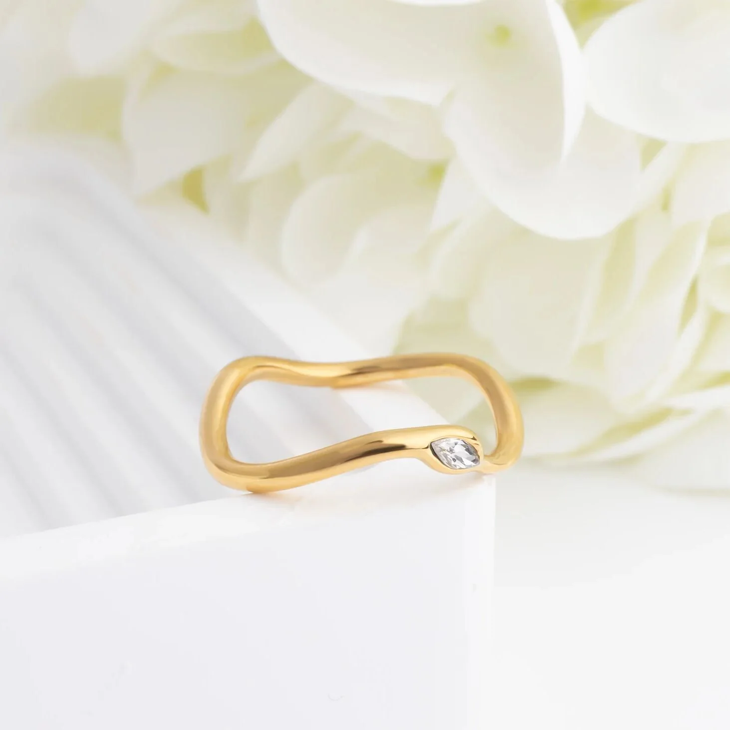 18K Gold PVD Stone Abstract Stacking Ring / KSS0030 - Image 3