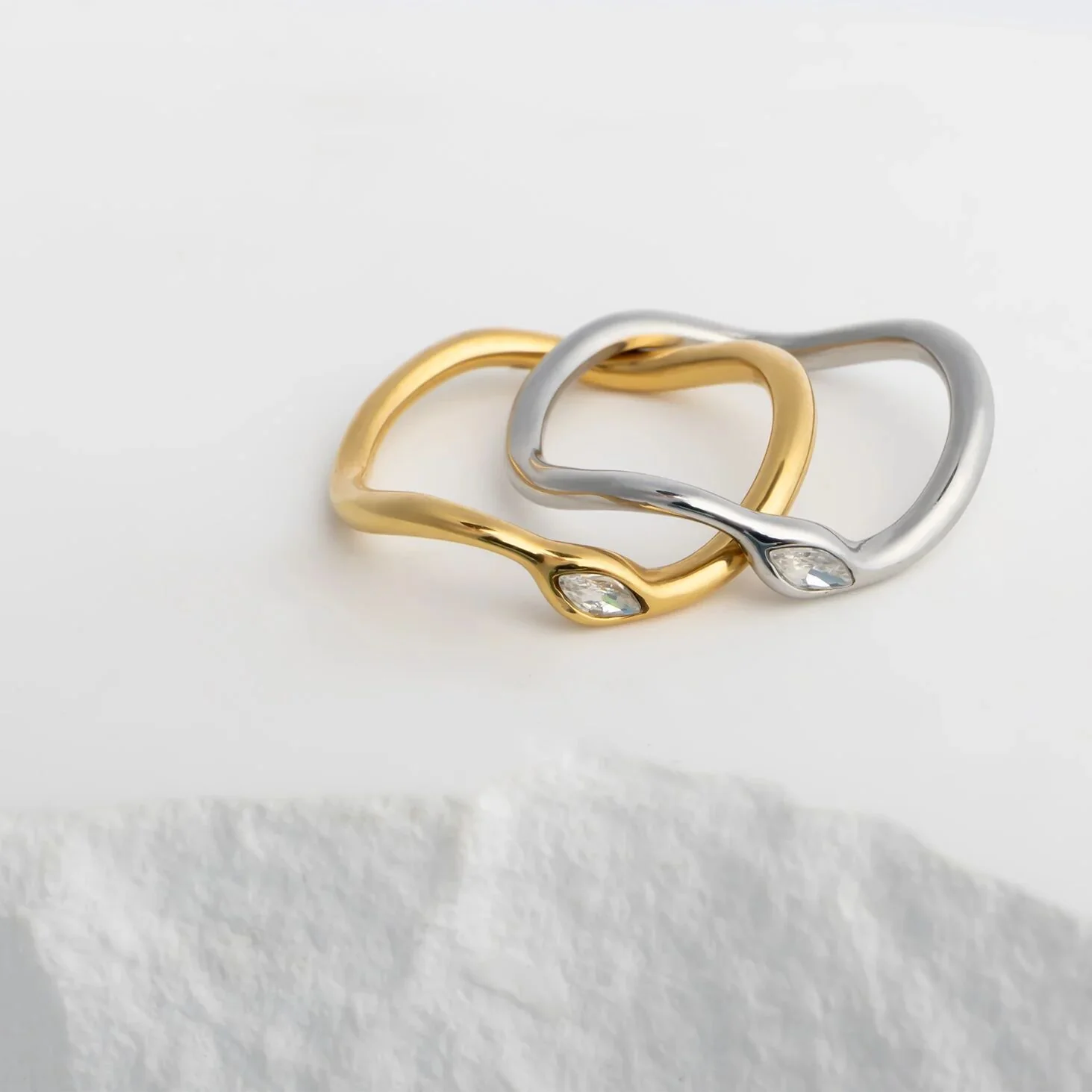 18K Gold PVD Stone Abstract Stacking Ring / KSS0030 - Image 7