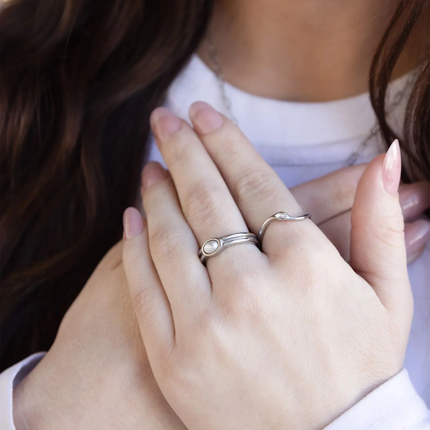 18K Gold PVD Stone Abstract Stacking Ring / KSS0030 - Image 8