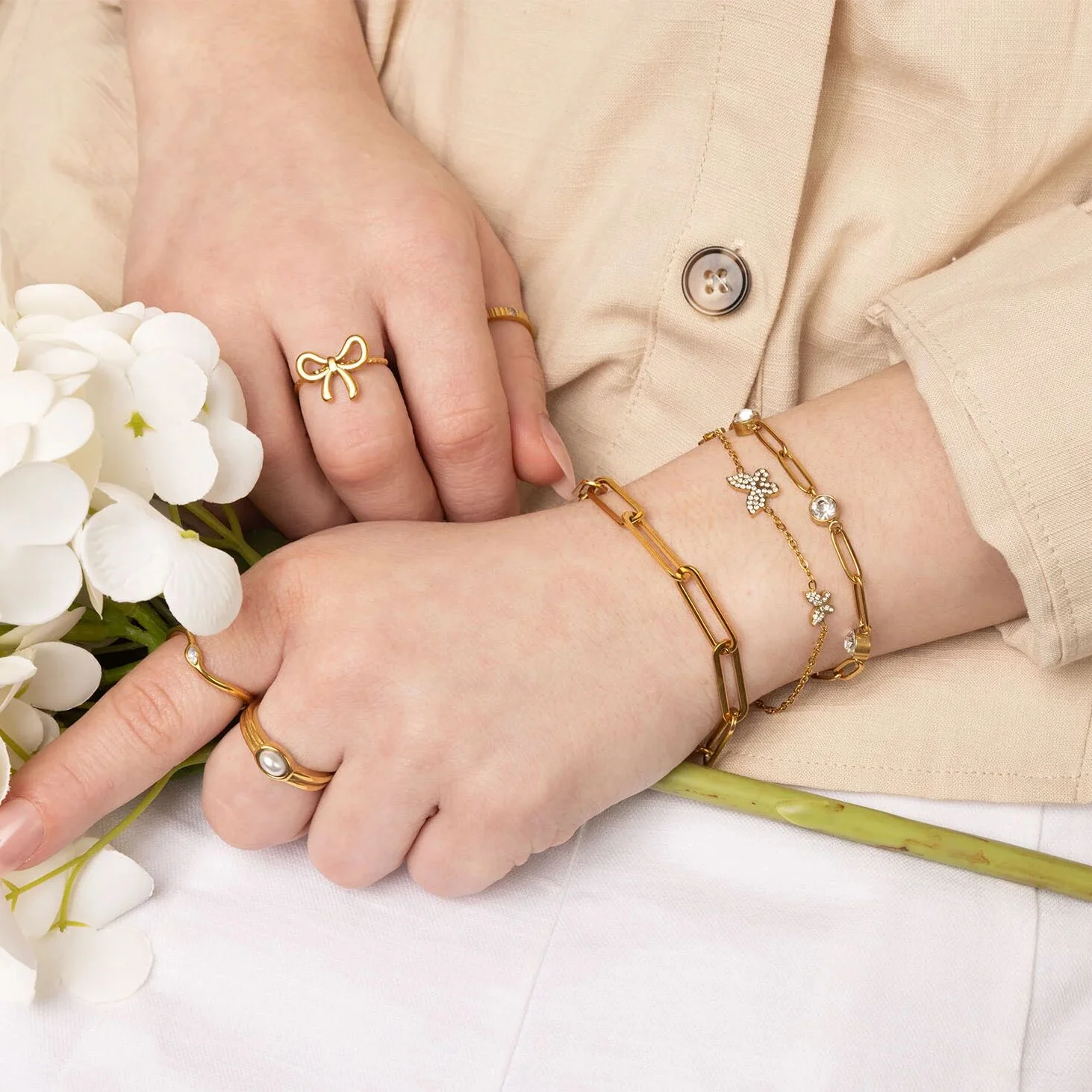 18K Gold PVD Stone Abstract Stacking Ring / KSS0030 - Image 9