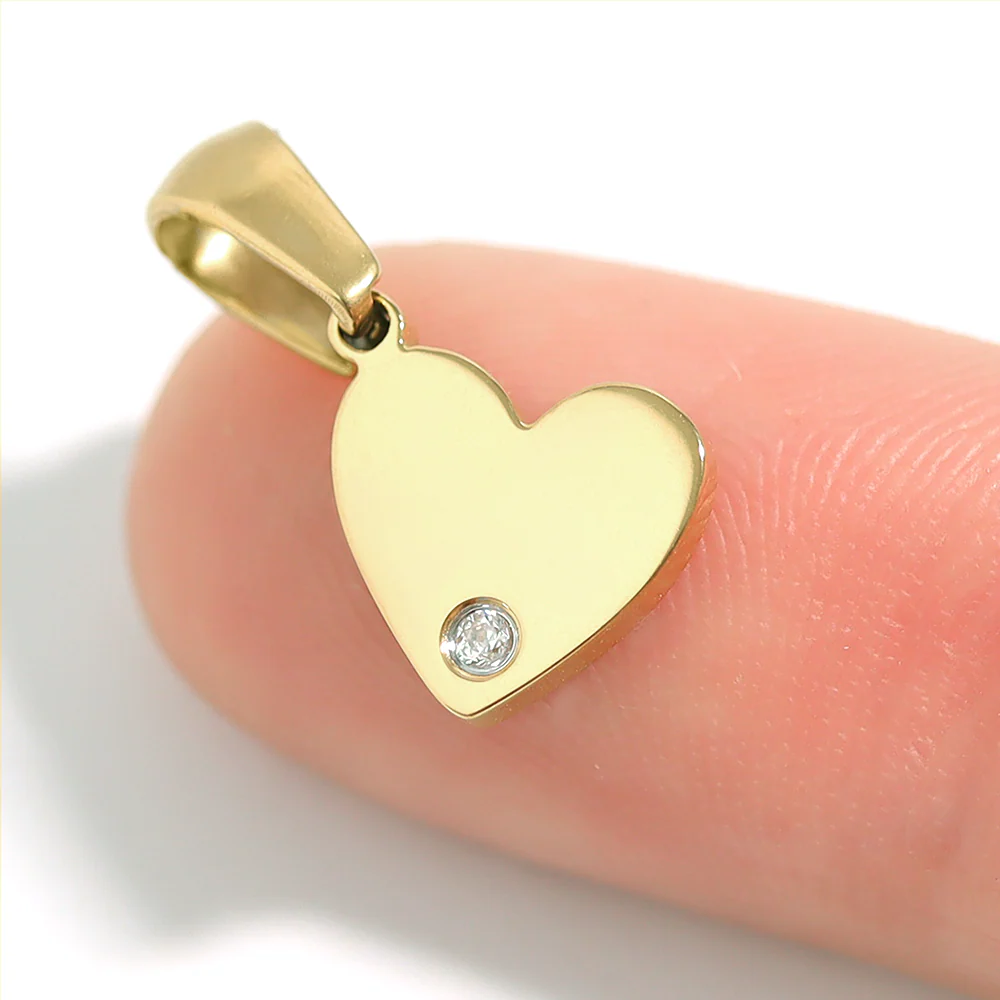 18K Gold PVD Stainless Steel CZ Accent Heart Charm / SBB0290 - Image 6