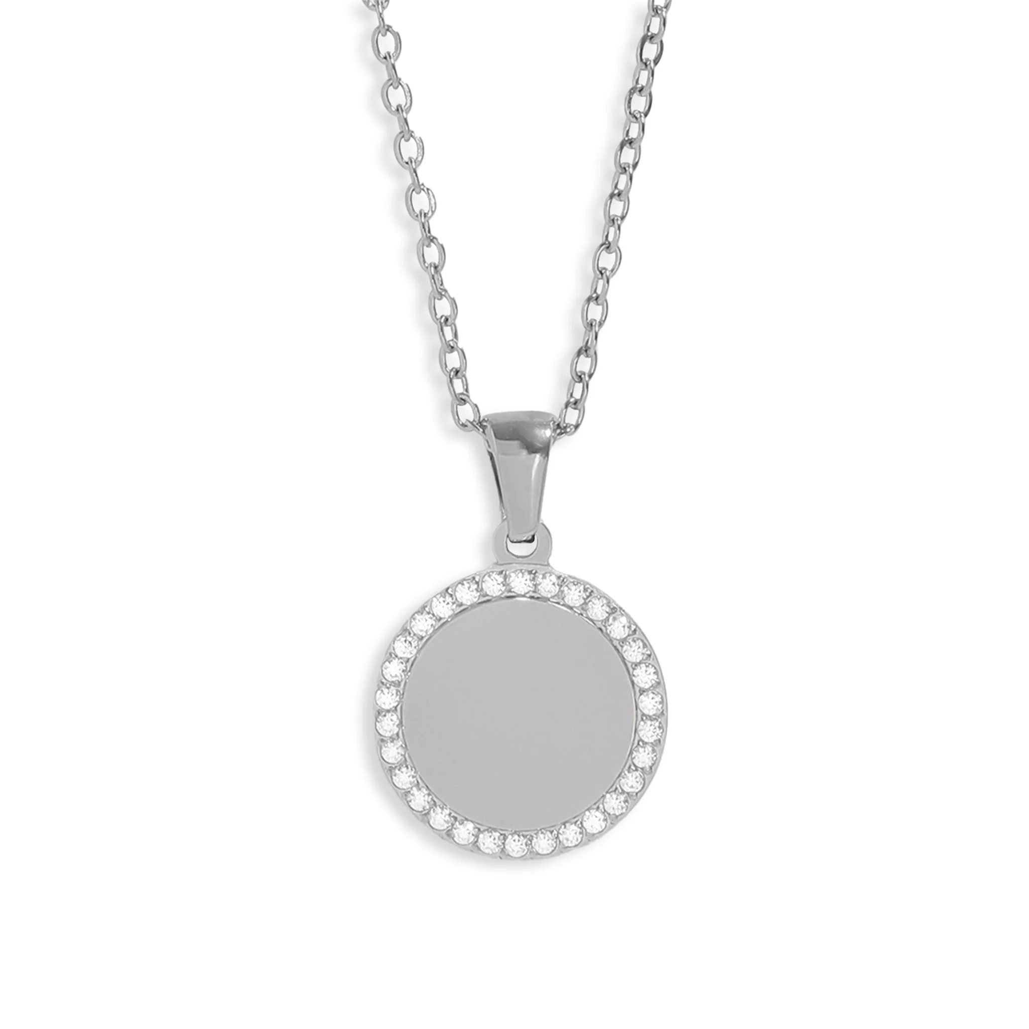 18K Gold PVD Stainless Steel Round CZ Pendant Necklace / SBB0280 - Image 4