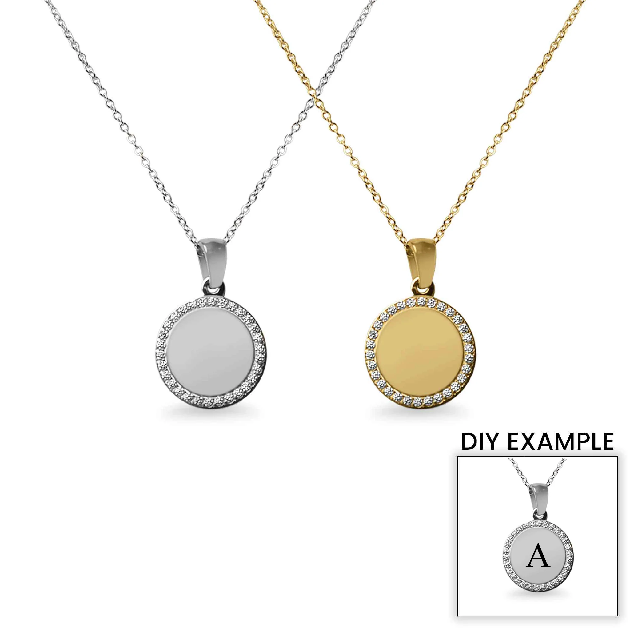 18K Gold PVD Stainless Steel Round CZ Pendant Necklace / SBB0280 - Image 5