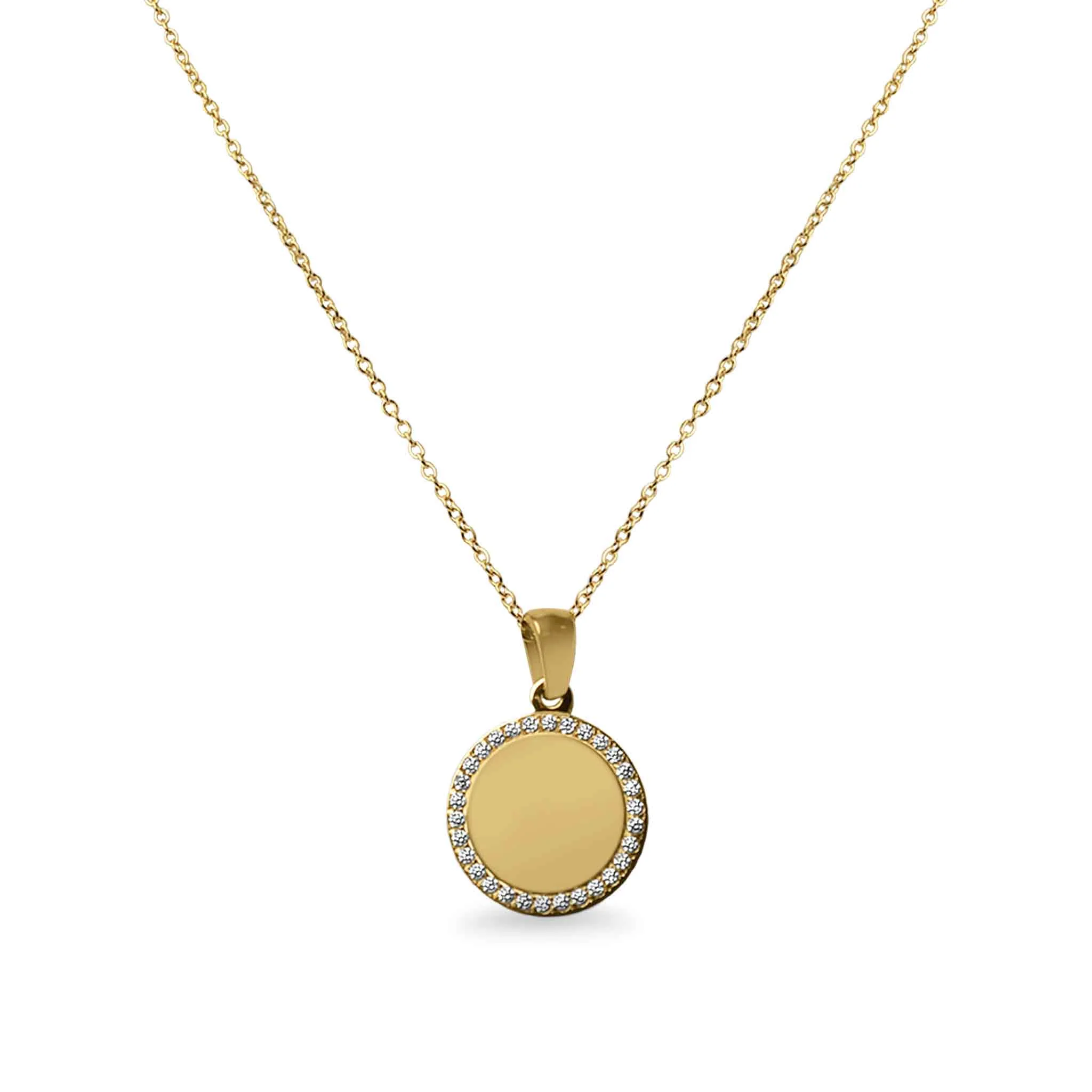 18K Gold PVD Stainless Steel Round CZ Pendant Necklace / SBB0280 - Image 6