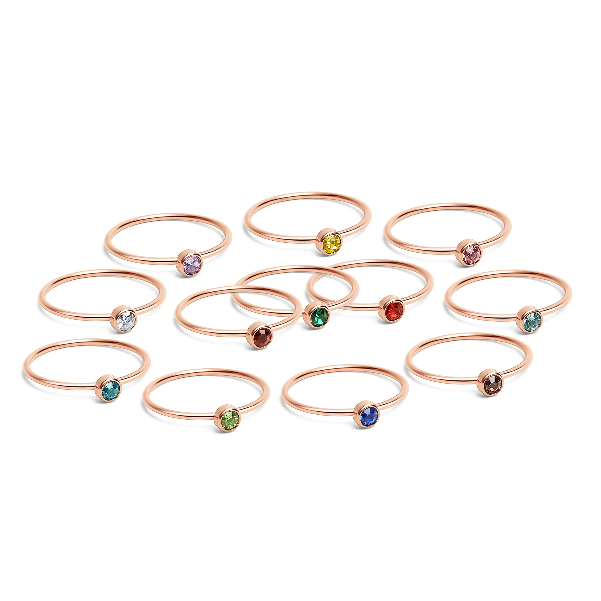 18k Rose Gold PVD Coated Stainless Steel Birthstone Stacking Ring / ZRJ1002 - Image 3