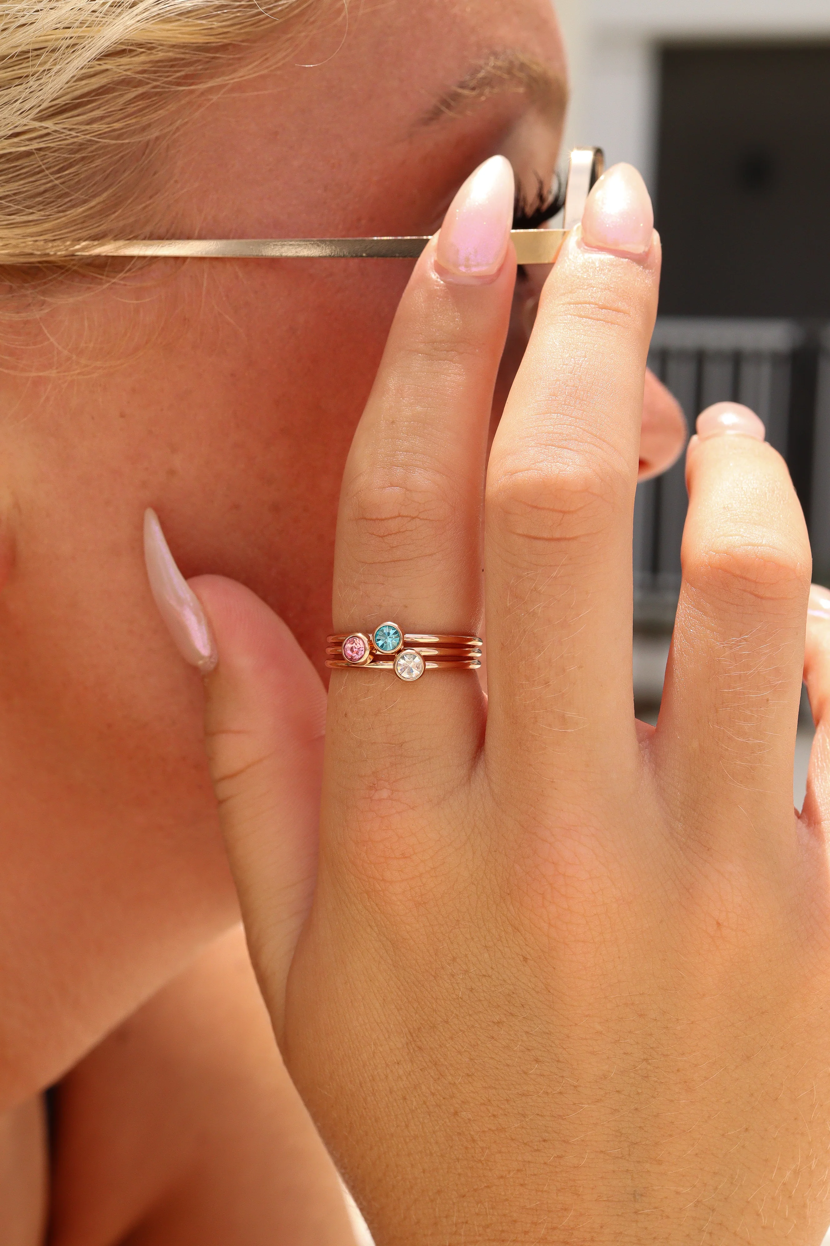 18k Rose Gold PVD Coated Stainless Steel Birthstone Stacking Ring / ZRJ1002 - Image 5