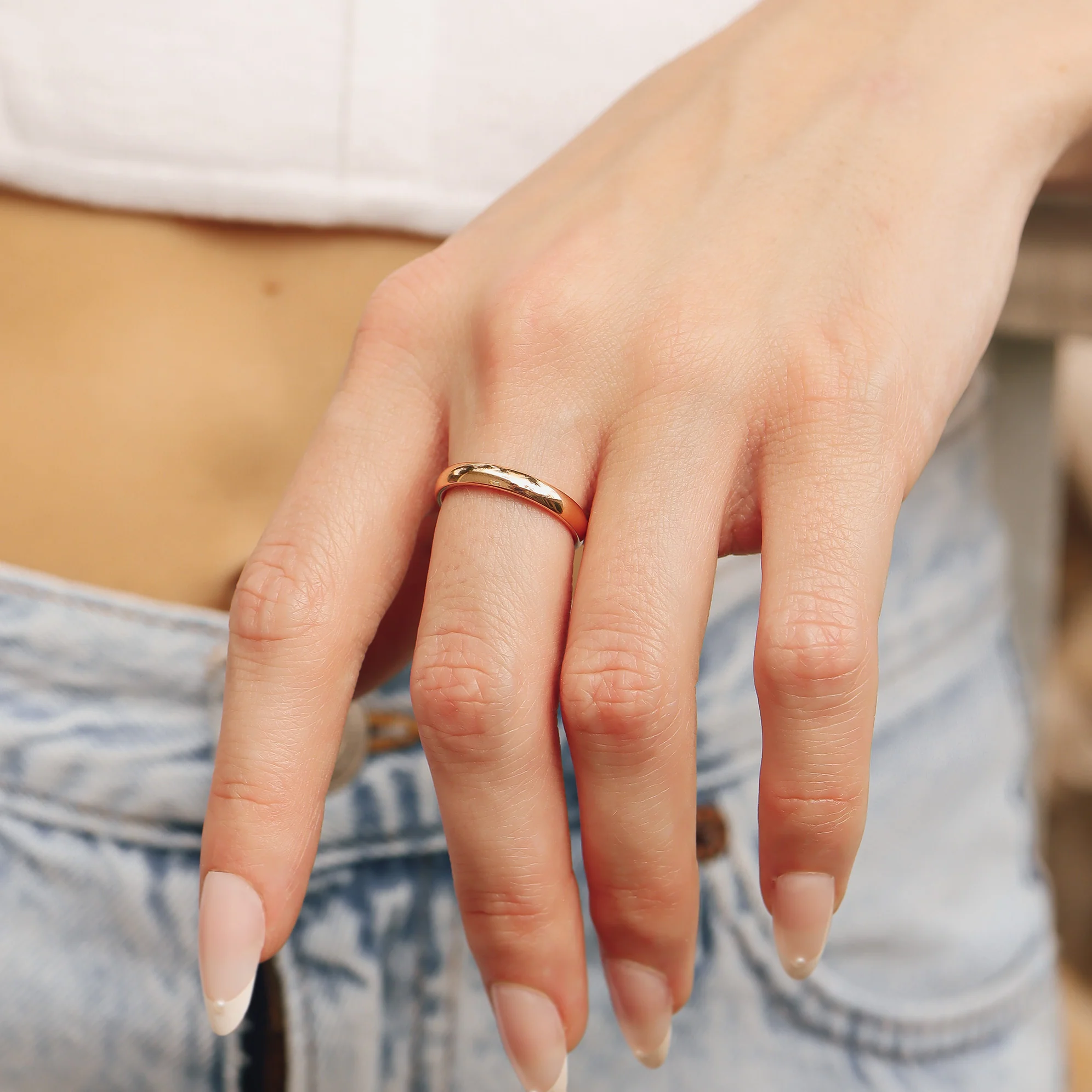 18K Rose Gold PVD Stainless Steel Rounded Blank Ring / CFR7008 - Image 3